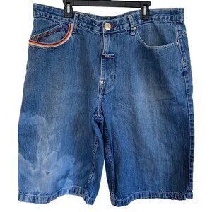 Enyce Elephant Polo Denim Shorts Blue Embroidered Size 42 Vintage Y2K